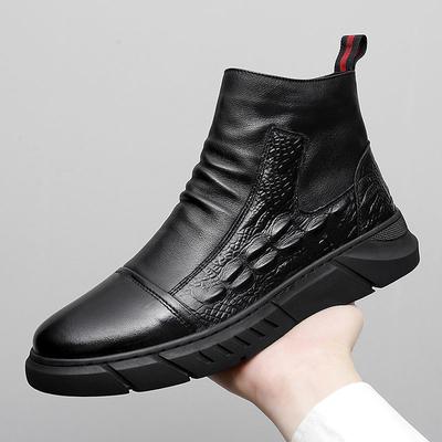 Martin Boots Men's Crocodile Pattern Velvet High-top Shoes Men's Korean Version Trendy British Style Tooling Trendy Shoes New In Autumn and Winter