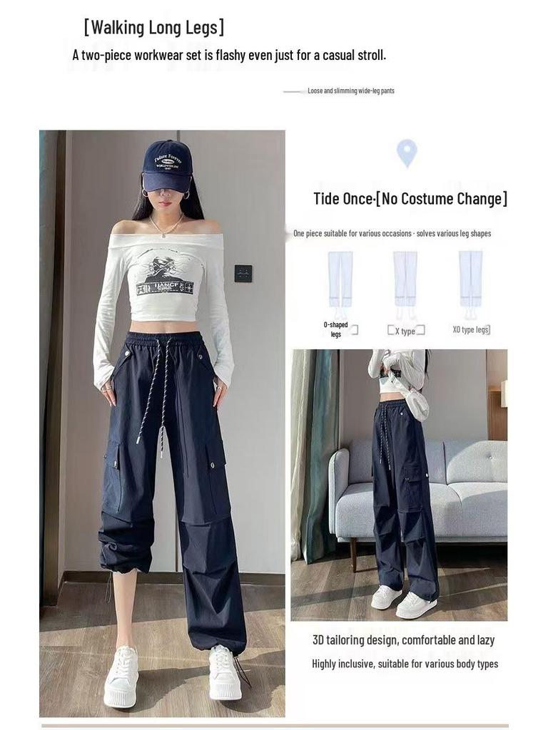 2026 Women's High Waist Workwear Pants - Spring/Autumn Style, Loose Fit, Slimming, Multi-Pocket, Straight Wide Leg.