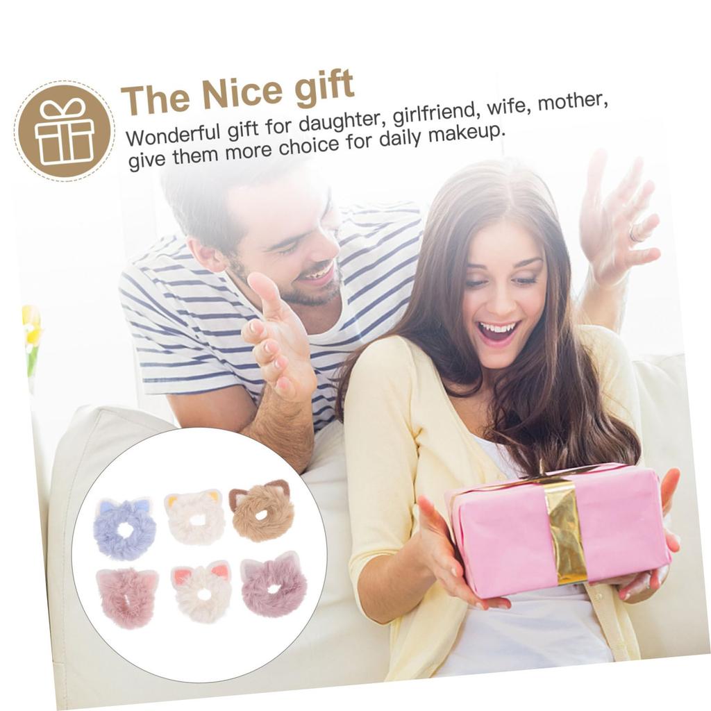 Set of 6 Cat Ear Hair Cute Fluffy Ponytail and Stretchy Hairbands for Everyday Wear Girls' Ties, Scrunchies, Holders,