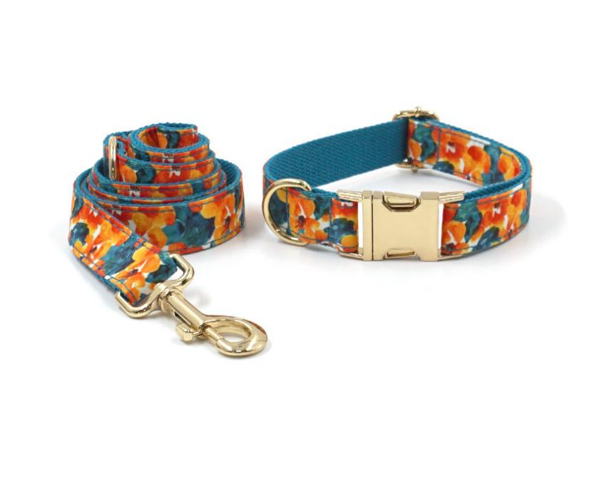 Mihala Boss Hawaiian Pet Collar & Leash with Gold Buckle in INS Style XS