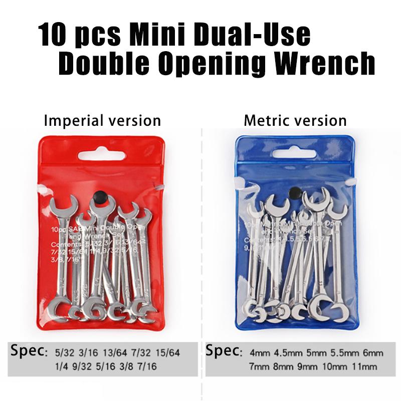 Pro 10Pcs Mini Combination Wrench Set Metric/Imperial Optional - 45# Steel Construction Dual Head Open End Design for Repair