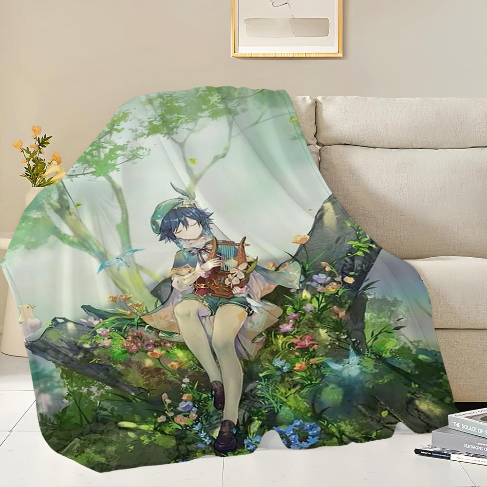 Genshin Impact Venti Printed Comfortable and Soft Sofa Living Room Bedroom Plush Blanket Suitable for Home Travel and Gifts
