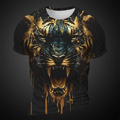 Design Sense Tiger Graphic 3D Printed T-Shirt Top Large Size Loose Round Neck T Shirt Apparel Soft Lightweight Short-sleeved Tee
