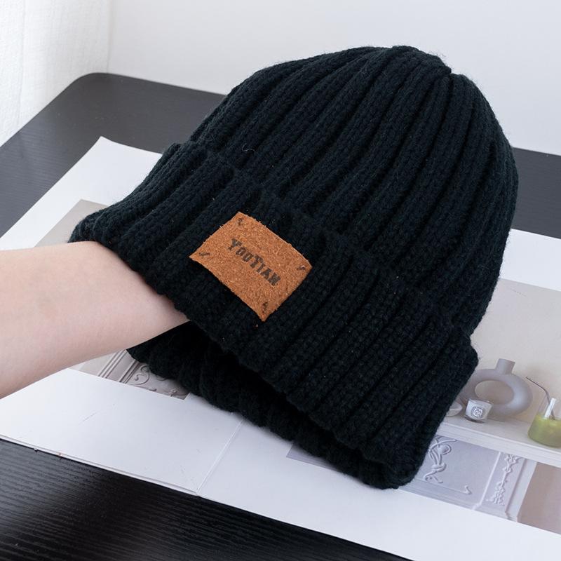 

Винтажная кожаная шапка с этикеткой, женские осенне-зимние шапки, теплые вязаные шапки в полоску one size чёрный