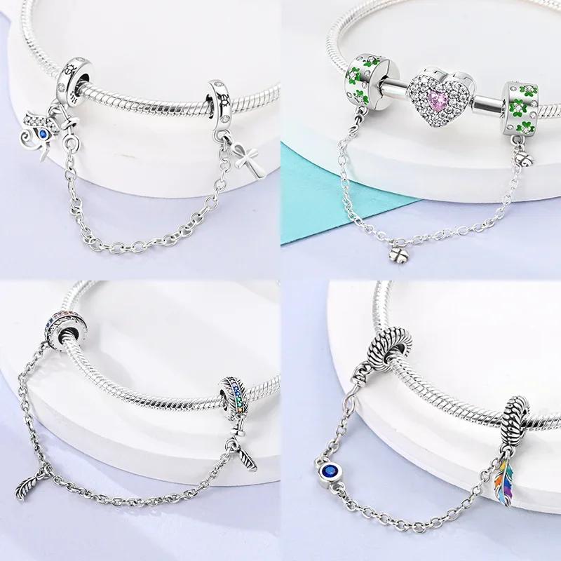 Women Original Bracelet Jewelry Diy Gift Charms Beads Copper Religion Series Guardian Angel Cross Safety Chain Charms Beads