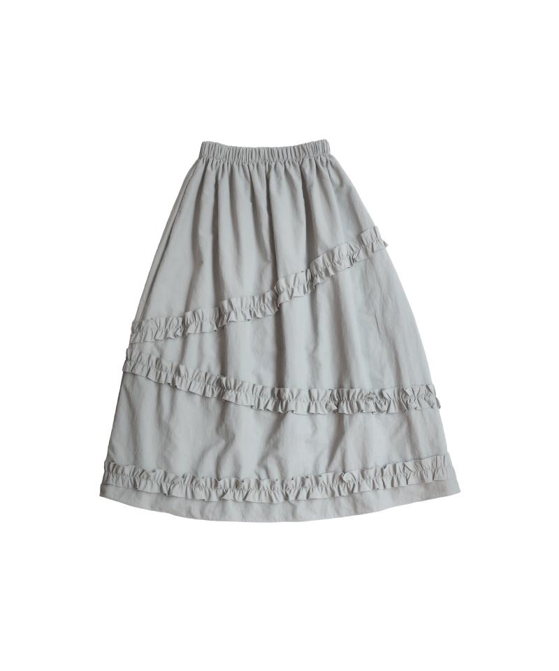 Cookies Nylon Frill Tiered Long Skirt (Gray)