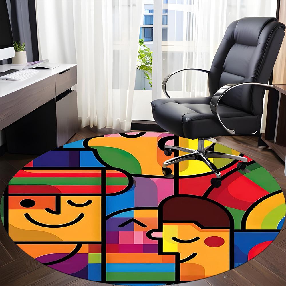 1PC Expression Puzzle Pattern Office Round Area Rug, Mat Suitable For Office, Under Office Chairs Bedroom Living Room Home Decor, Room Deco