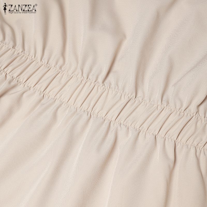 ZANZEA נשים קז'ואל צווארון V בצבע אחיד שמלת שרוול קצר