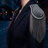 Sew-On Epaulette Shoulder Bar Accessory with Rivet Studs and Layered Metal Chain for Punk Theme Clothing Enhancement