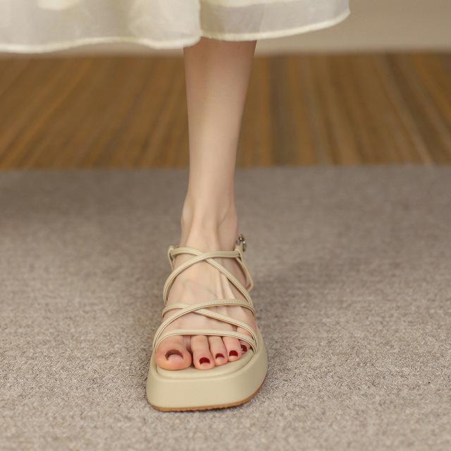 Plus 43 44 Rome Platform Sandals Women Summer  Beach Fashion Flat Casual Cross -Tie Open Toe Narrow Band Shoes Rome Sandals