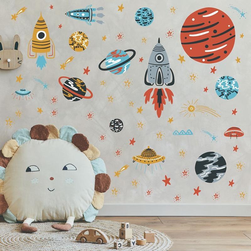 Wall Stickers Spaceship 30*90CM Cartoon PVC for Bedroom Living Room