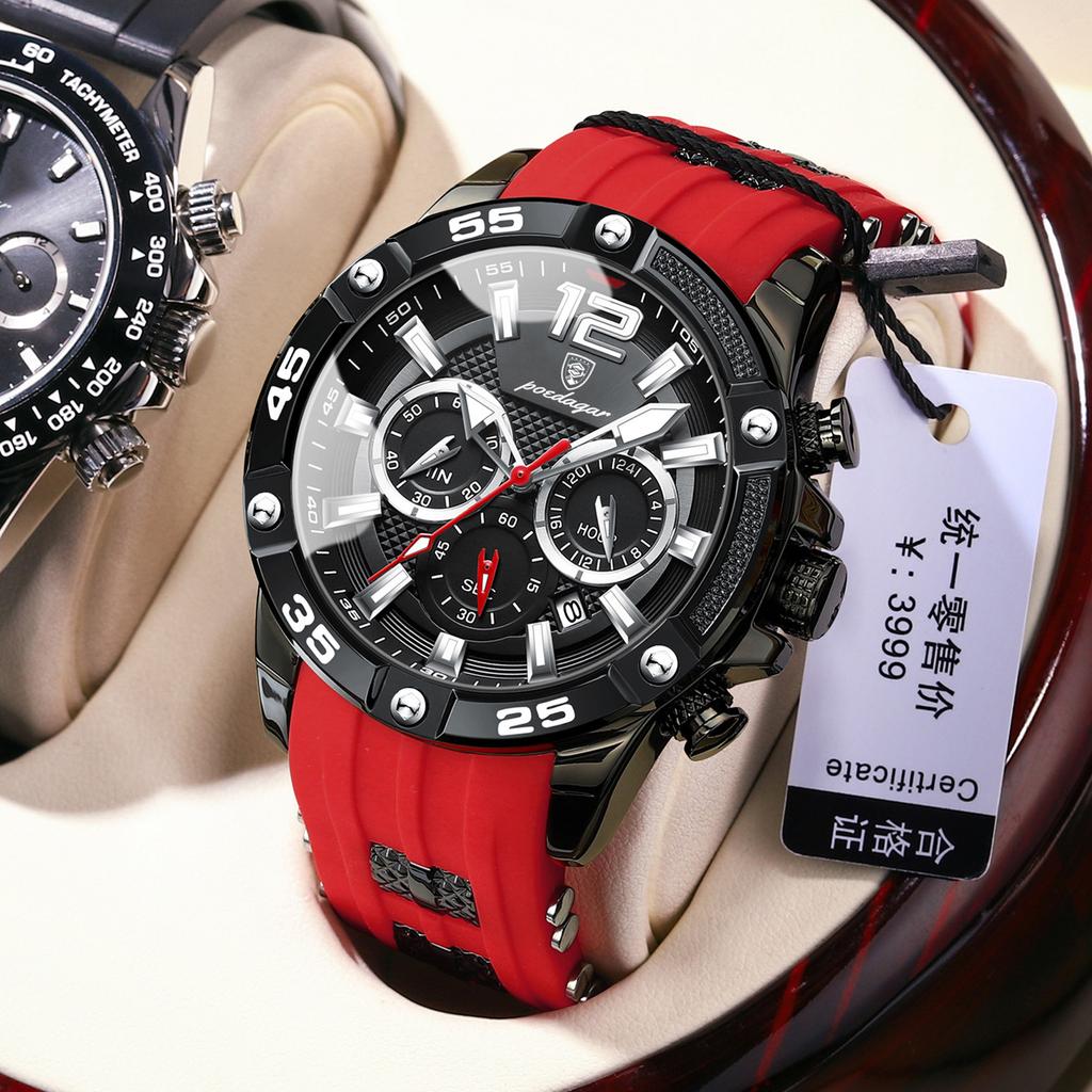 Men'S Watch Multifunctional Waterproof Silicone Quartz Watch