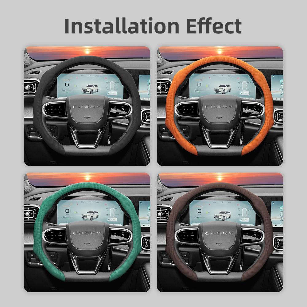 Suitable for Chery Perforated Leather Steering Wheel Cover, Anti-Slip, Sweat-Absorbent, Breathable, Integrated Protective Case for Tiggo 2 3 4 7 8 9