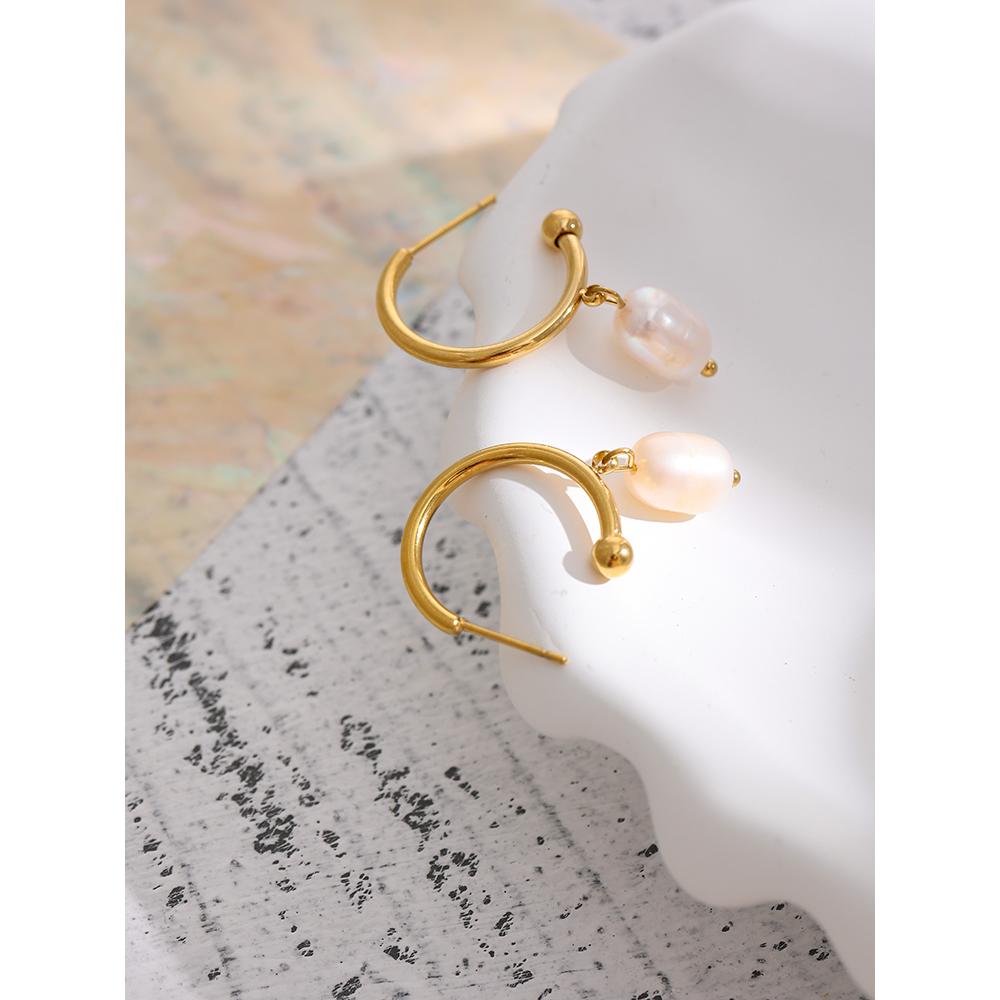 Yhpup Natural Fresh Pearl Drop Dangle Earrings 316 Stainless Steel Gold PVD Plated Water Proof Fashion Earrings for Women Bijoux