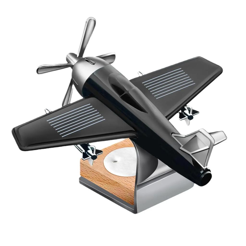 Solar Airplane Car Diffuser Wooden Base Essential Oil Aromatherapy Diffuser for Vehicle Decoration Perfume Not Included