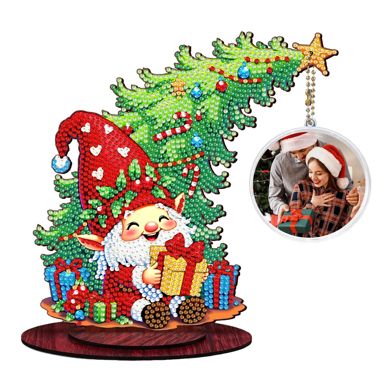 

Photo Xmas Tree DIY 2D Flat Wooden Diamond Painting Desktop Ornaments Kit Diamond Art Tabletop Painting Kit for Adults Beginner