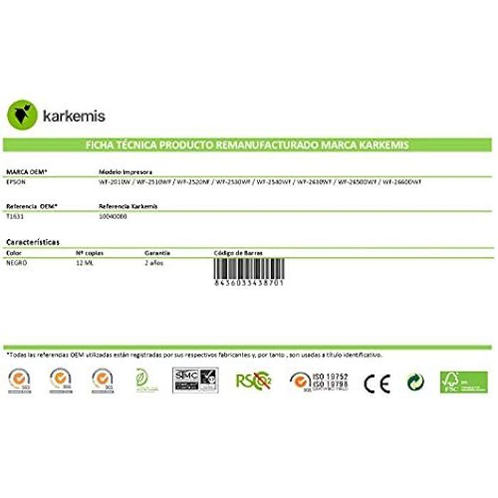 Ink Cartridge - KARKEMIS - Epson Ink-Jet T1631 - Black - 13 ML - Compatible Epson