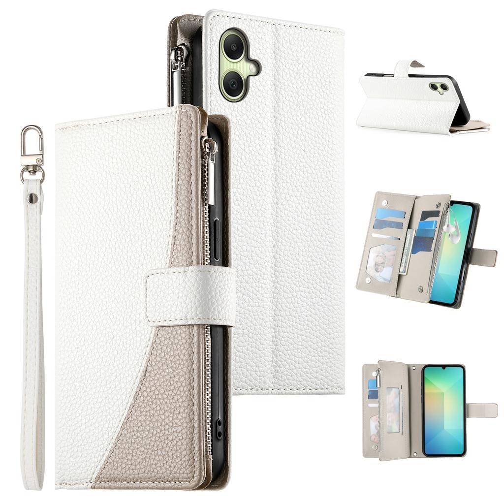 For Samsung Galaxy A07 4G Case Zipper Wallet Color Splicing Leather Flip Phone Cover with Straps