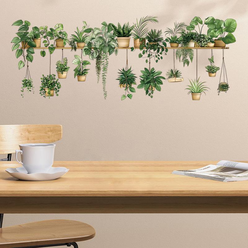 3D Green Plants Wall Stickers Potted Hanging Baskets Vinyl Mural Art Decals for Kitchen Study Living Room Decoration