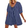 Summer Tshirt Rompers for Women,Casual Striped Puff Short Sleeve Rompers,Adjustable Neck Oversized Jumpsuit with Pockets
