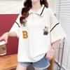 Navava Women PaTch Embroidery Loose FiT Collar ShorT Sleeve T shirT nT2414