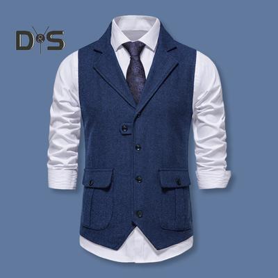 Chaleco de traje para hombre, sin mangas, con solapa, de un solo pecho, ajustado, con bolsillos con solapa, color sólido, chaleco formal de negocios