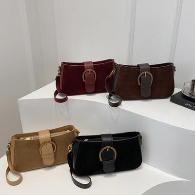 Autumn and Winter Women's Lightweight Solid Color Small Shoulder Bag Chic PU Leather Goldtone Hardware Sqaure Underarm Bag