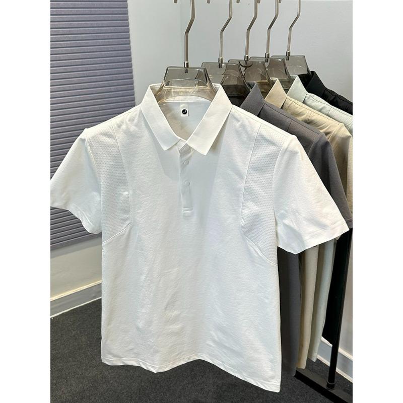 Men Breathable Mesh Panel Short Sleeve Polo Shirt Casual Loose Lightweight Business Casual Summer Top M белый