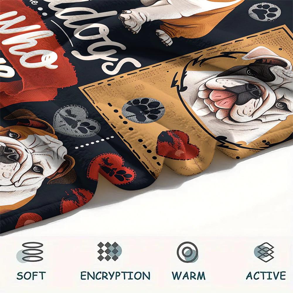 1Pc Bulldog Dachshund Print Flannel Blanket, High quality Comfortable for All Seasons, Home Decor, Warmth and Comfort, Perfect for Christmas Gifts