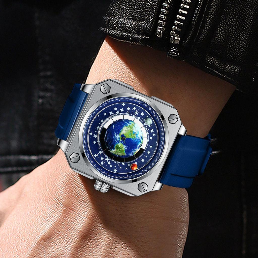 Binbang 2023 Men's Creative Large Dial Starry Sky Watch with Genuine Leather Strap