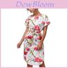 Elegant Women Short Sleeve Boho Style Midi Beach Dress With Vibrant Floral Prints