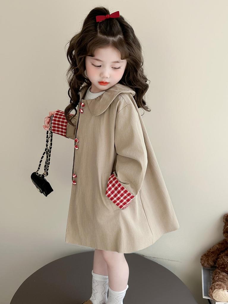 Stilvoller Mädchen-Trenchcoat in mittlerer Länge mit Puppenkragen - Koreanische Mode für Herbst und Frühling