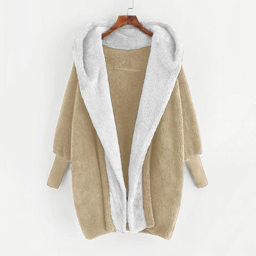 New Women's Color Blocked Double-sided Velvet Hooded Loose Cardigan Jacket