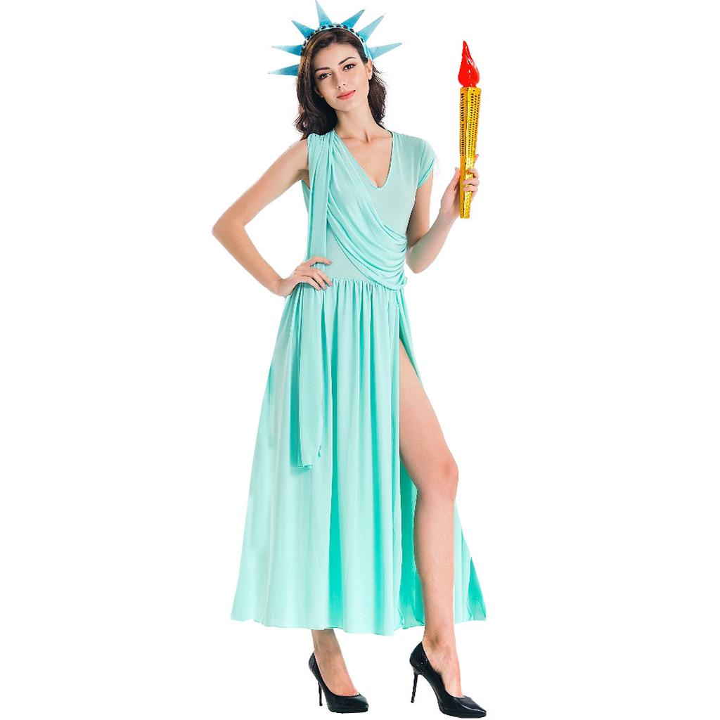 American Free Muse costume, Halloween cosplay costume, Greek Muse statue dress