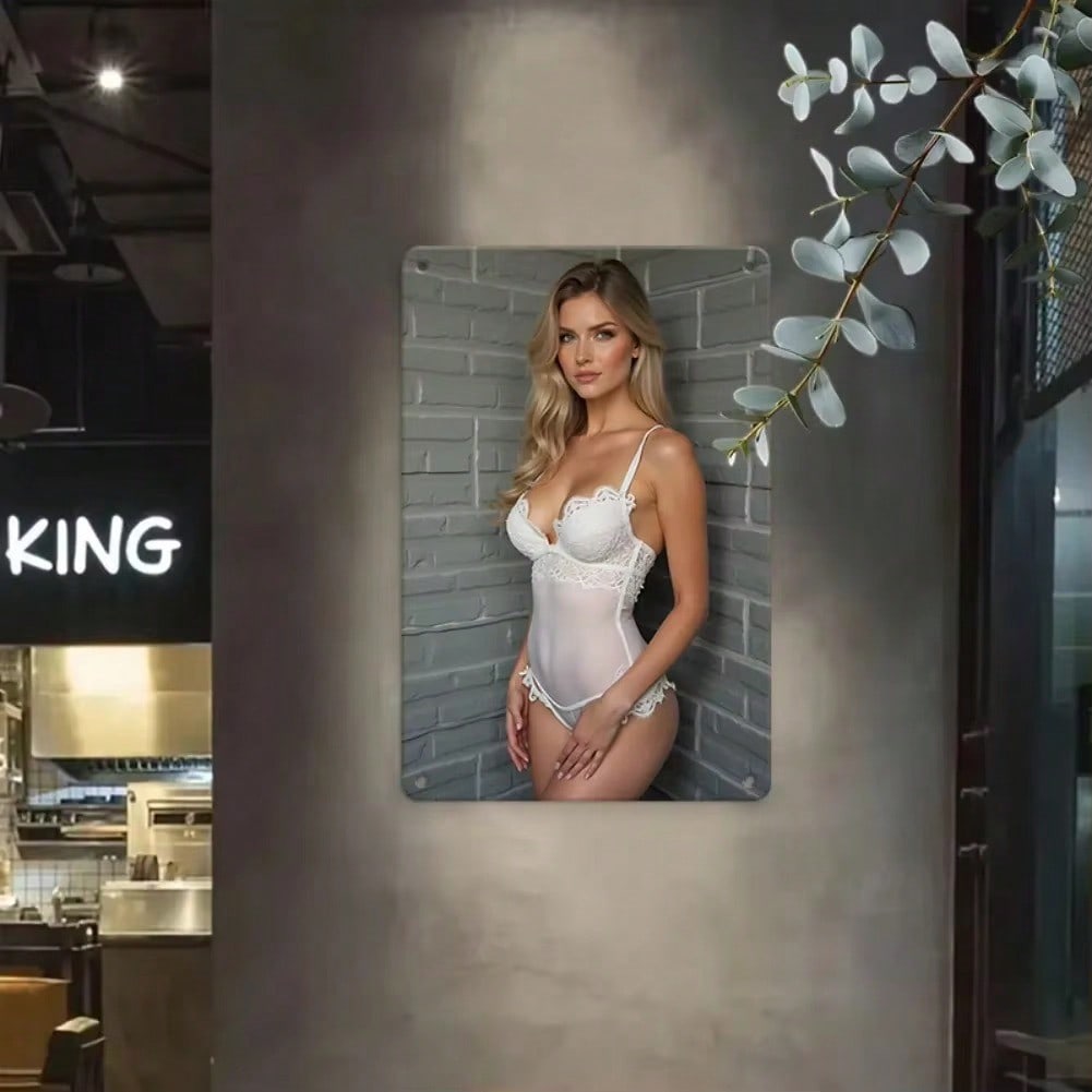 ```text Metal Wall Art Decor, Sexy Lady Sign 11.8x7.8 Inch Waterproof Iron Poster for Home Bar Living Room Bathroom Halloween D