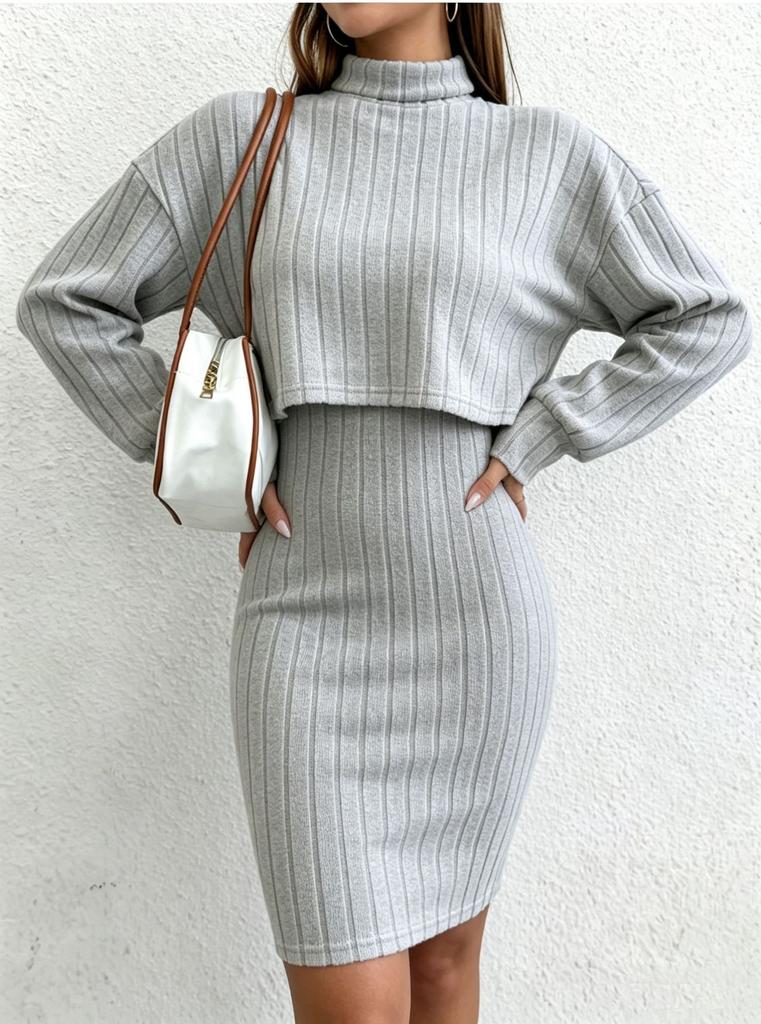 Europe, America 1116 Autumn and Winter New Hip-wrapped Long-sleeved Turtleneck Skirt Fashionable and Elegant Sexy Suit Skirt