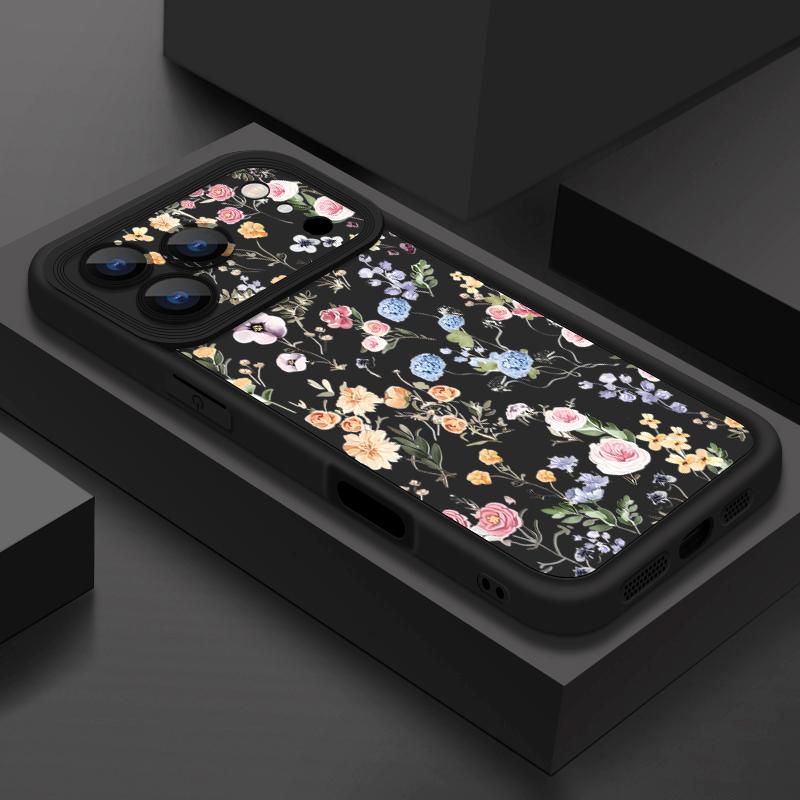 

Противоударный мягкий силиконовый чехол из ТПУ Funda для iPhone 17 Air 16e 16 15 14 Pro Max 13 17 Pro Max 17 Pro 17 Чехол с красочным узором из роз iPhone 17 чёрный