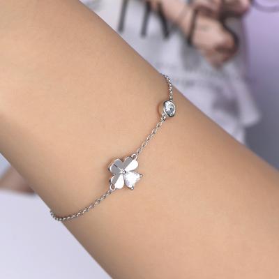 925 Sterling Silver Bracelet Female Ins Wind Lucky Four-leaf Clover Diamond Zircon Fresh High-end Jewelry