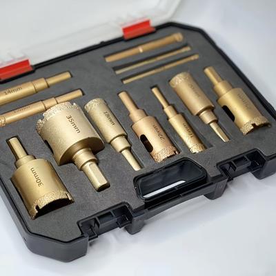 12dílná sada diamantových vrtáků, Sada děrovacích pil na sklo, mramor, žulu, kámen, dlaždice a keramiku v rozsahu od 6 do 35 mm - Ruční nářadí