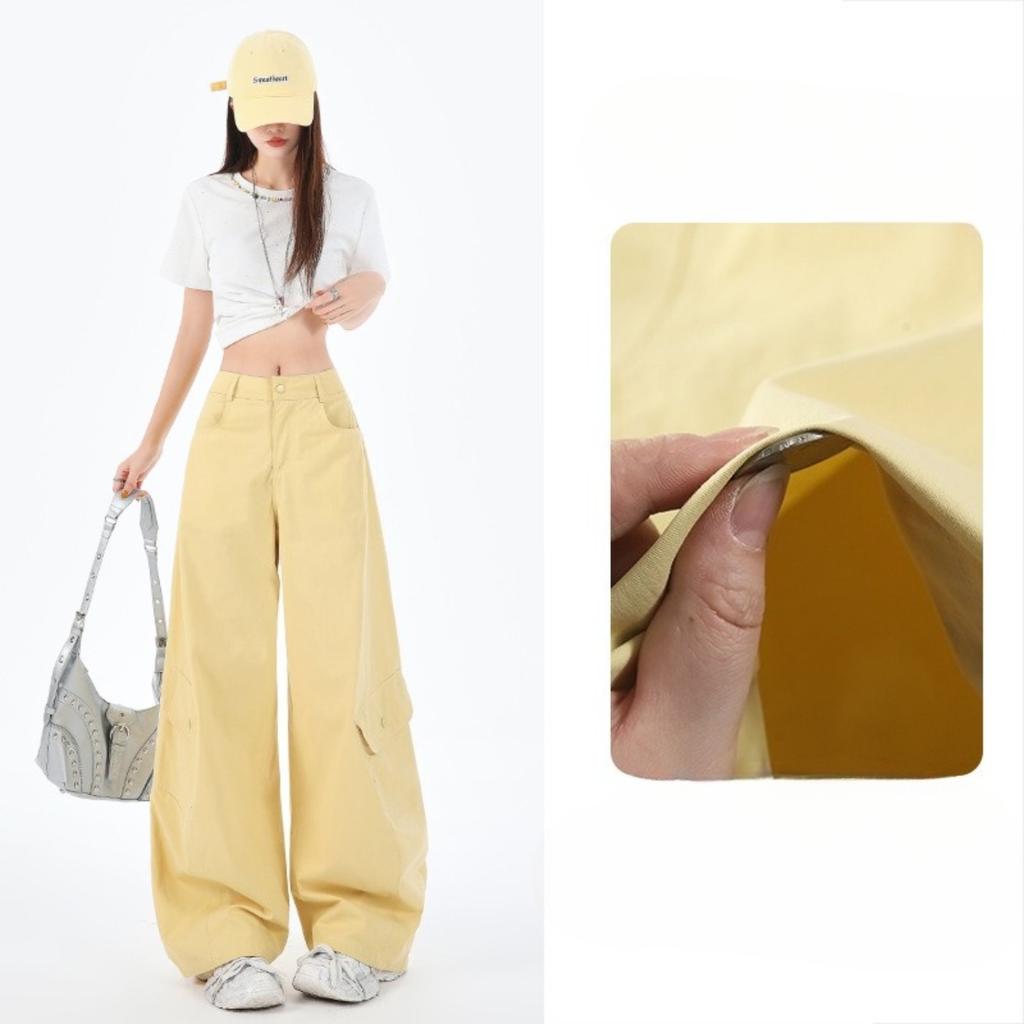 Women's High Waist Loose Fit Wide Leg Long Pants Multi Pocket Cargo Pants Bottoms