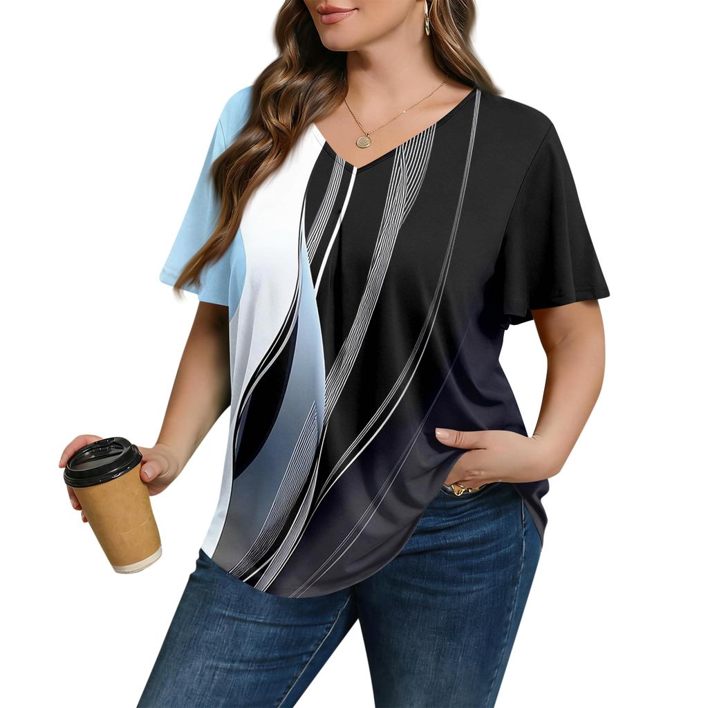 Modische Damen Übergröße Lässige Lockere Kurzarm Elegante V-Ausschnitt Bluse Für die Arbeit