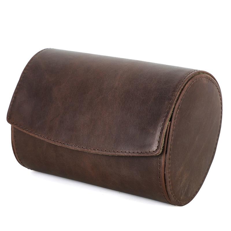 Vintage Crazy Horse Leather Watch Storage Box - Two-Piece Handmade Travel Case