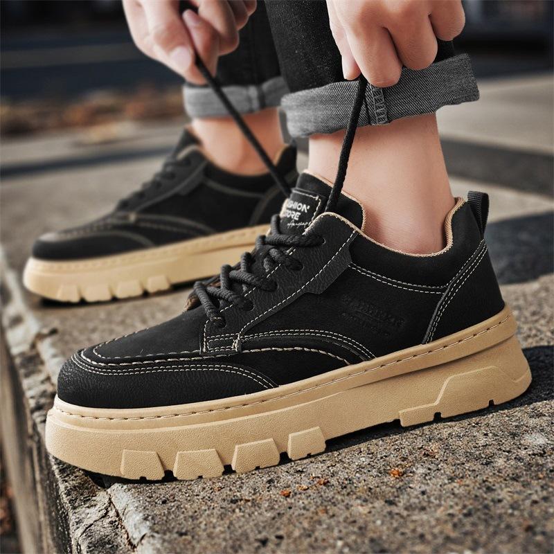 Autumn new platform heightening Martin boots British casual leather shoes sports board shoes