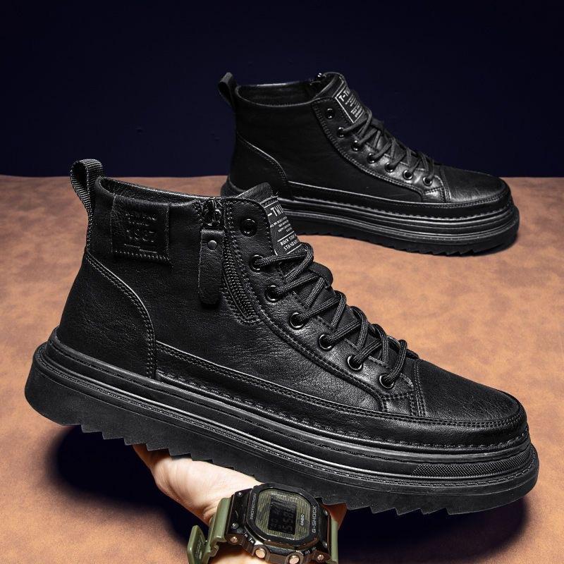 Autumn Men's Shoes New High-top Martin Boots Men's Trendy Versatile Non-slip Wear-resistant Work Shoes Casual Leather Shoes Work Shoes