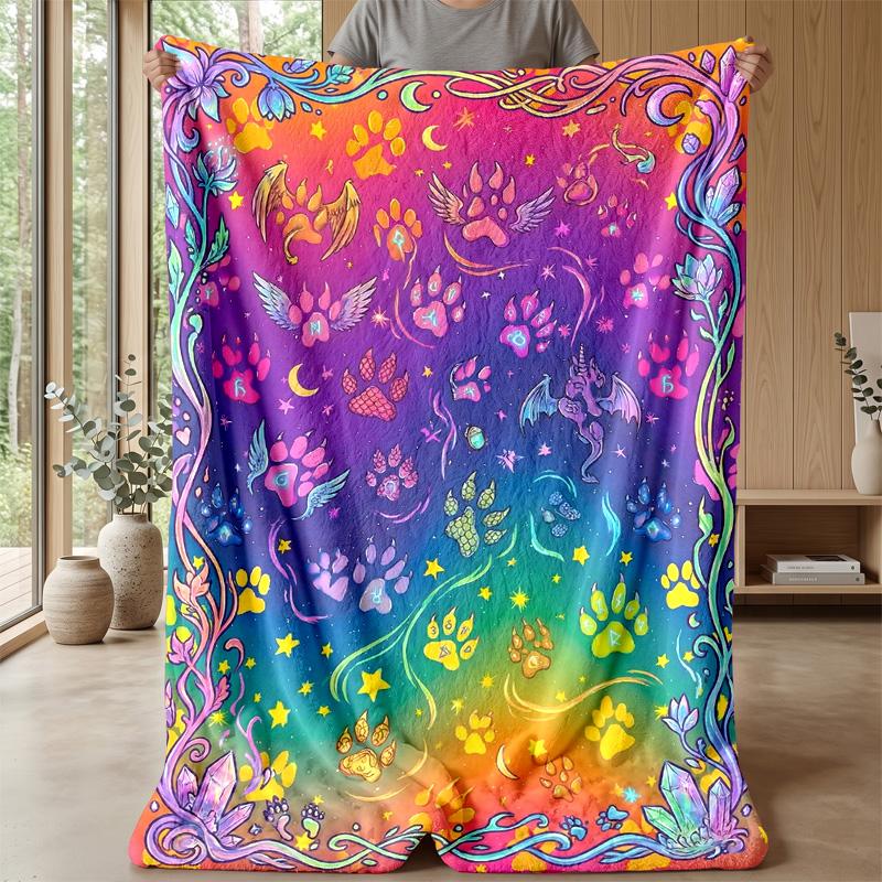 Rainbow Paw Prints 2 Theme blanket Lightweight Warm Flannel Blanket Decorative Throw Blanket for Home Decoration