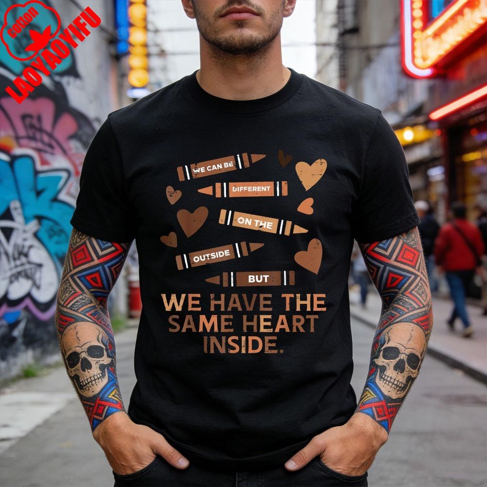Same Heart Black History Month African American Men TShirt Shortsleeve Tops Creative Tees Oversized Clothes Harajuku Tops S