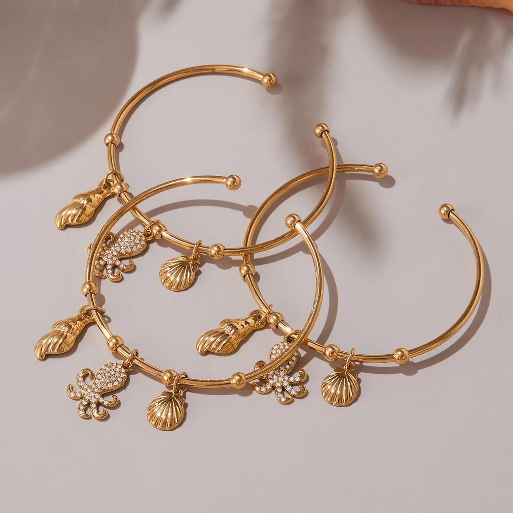 Qiong Yao 18K Gold-Plated Conch Shell Ocean-Style Openable Stainless Steel Bracelet