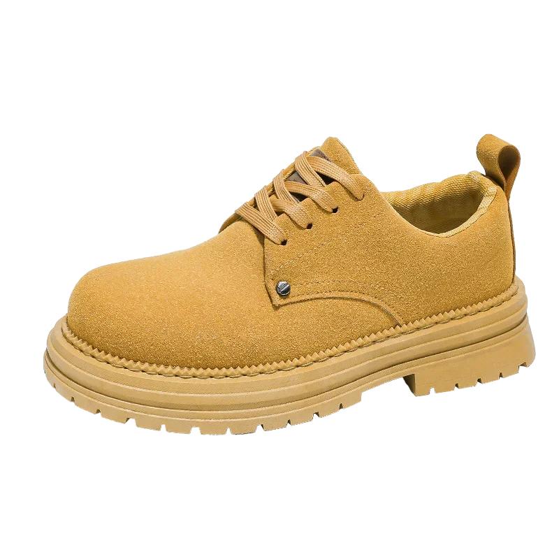 

2025 Высококачественная мужская повседневная кожаная обувь, уличные износостойкие замшевые рабочие ботинки, британская деловая обувь дерби на шнуровке для мужчин 44 верблюд