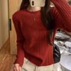 Women's 2024 Korean Style Red Sweater: Slim Fit, Long Sleeve, Versatile Knitwear for Spring and Autumn