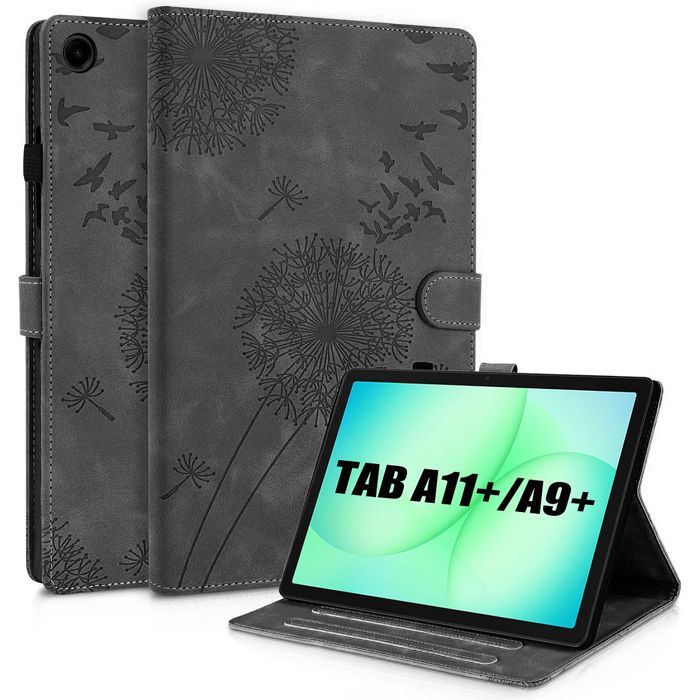 Case for Samsung Galaxy Tab A11 Plus / A9 Plus, Black Synthetic Leather Dandelion Pattern Case